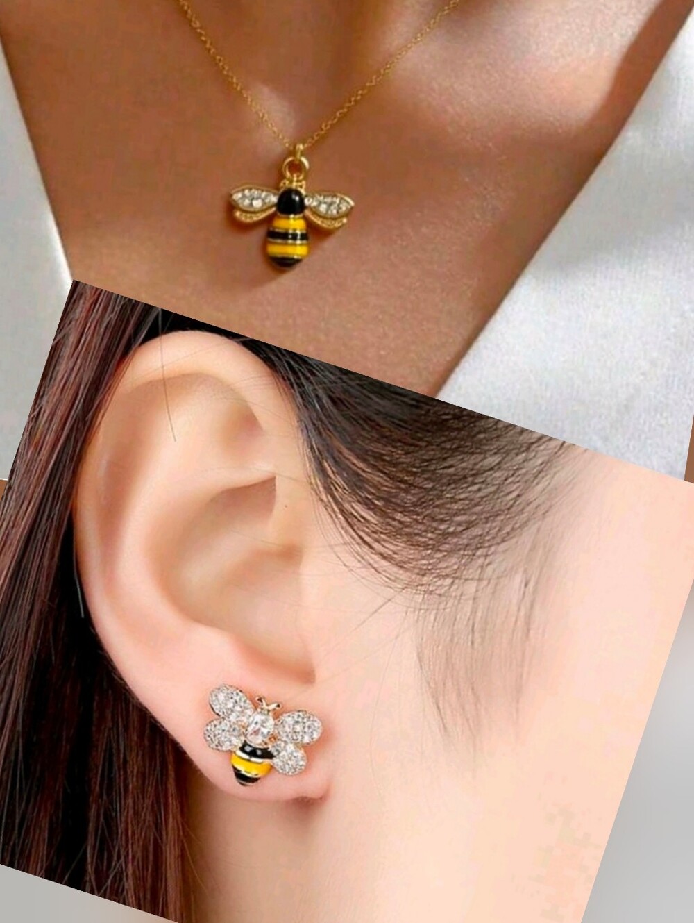 Crystal Bee Necklace &  Earrings